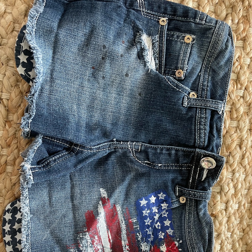 Girls justice 14 S American flag USA jean shorts
